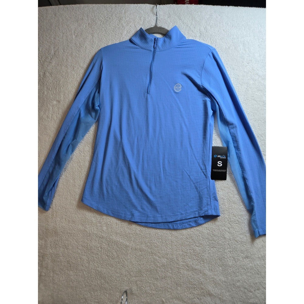 IBKUL Womens IceFil Cooling Long Sleeve Zip Mock Neck Top Peri Blue Small NEW